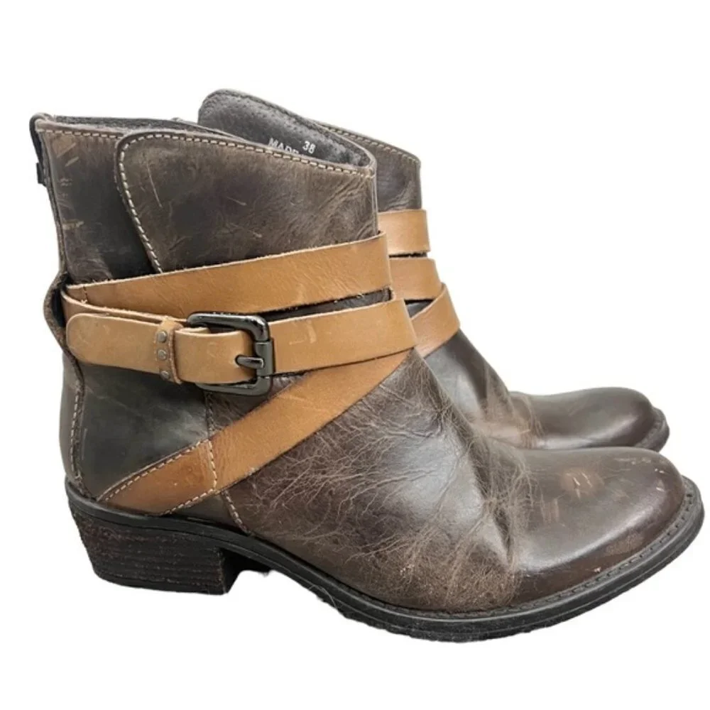RUDSAK Montreal brown leather distressed buckle moto ankle boots 38